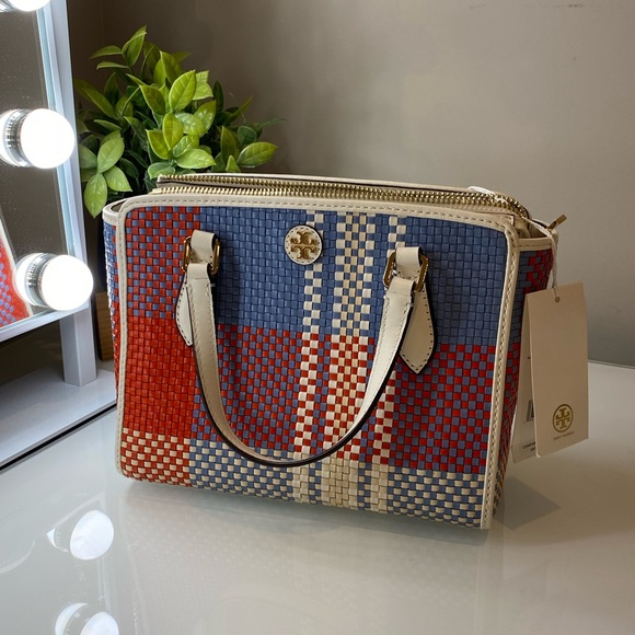 Tory Burch Emerson Woven Mini Top Zip Tote - Picture 1 of 9